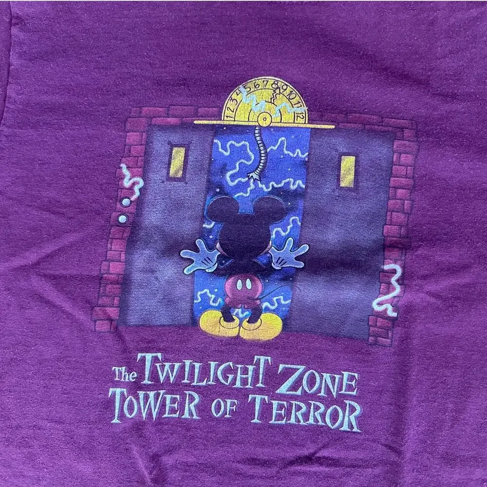 Vintage 90s Mickey Mouse The Twilight Zone Tower of Terror Disney T-Shirt Kid XL